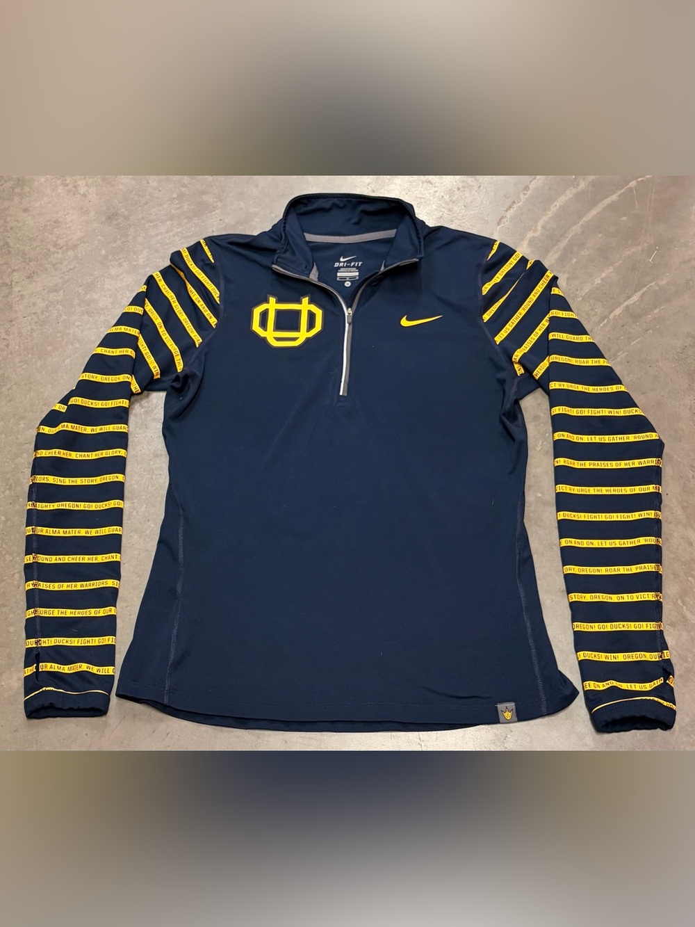 Oregon Ducks Webfoots Women’sNike Navy and Yellow Dri-FIT Quarter-Zip Pullover